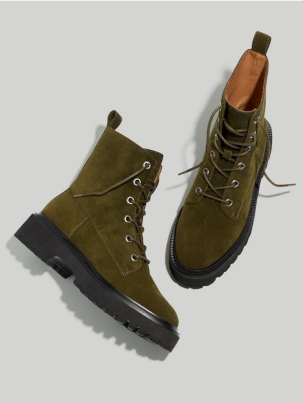 Madewell Women's Olive Suede Lace-Up Combat Boots